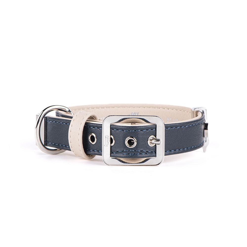 MyFamily Hermitage Genuine Leather Dog Collar, Blue/Cream, X-Small