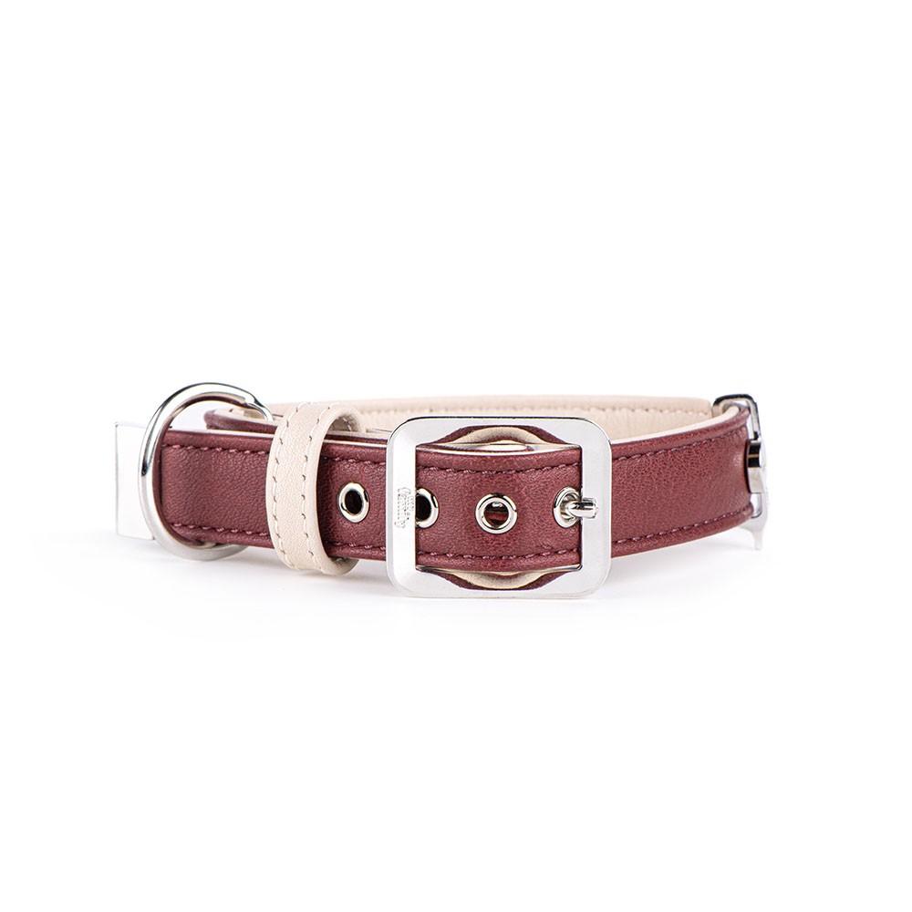 MyFamily Hermitage Genuine Leather Dog Collar, Bordeaux/Cream, Medium