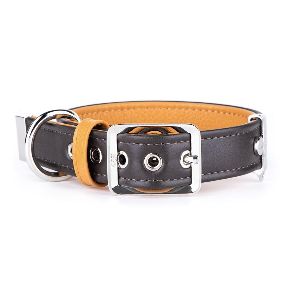 MyFamily Hermitage Genuine Leather Dog Collar, Brown/Ochre, X-Small