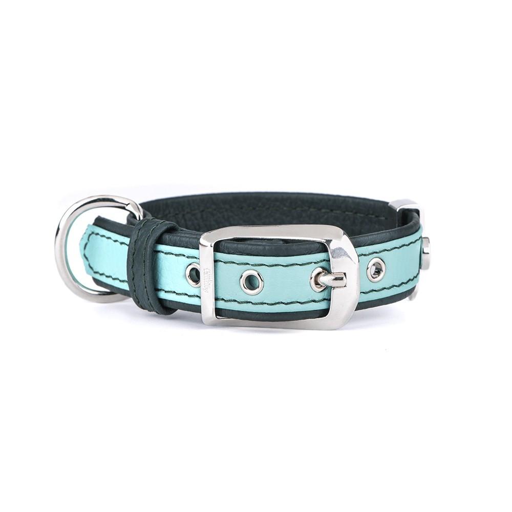 MyFamily Firenze Leather Dog Collar, Aqua, Small