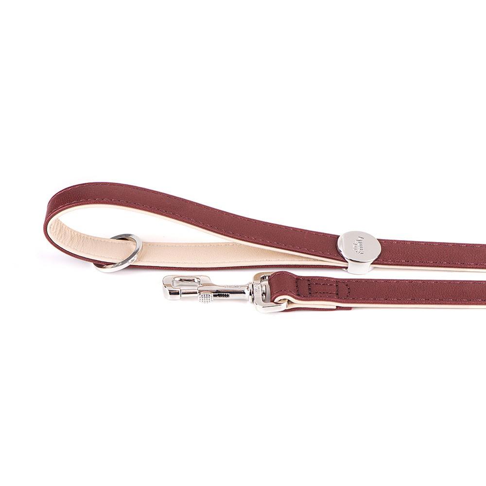 MyFamily Hermitage Genuine Leather Dog Leash, Bordeaux/Cream, 3/4-in x 4-ft