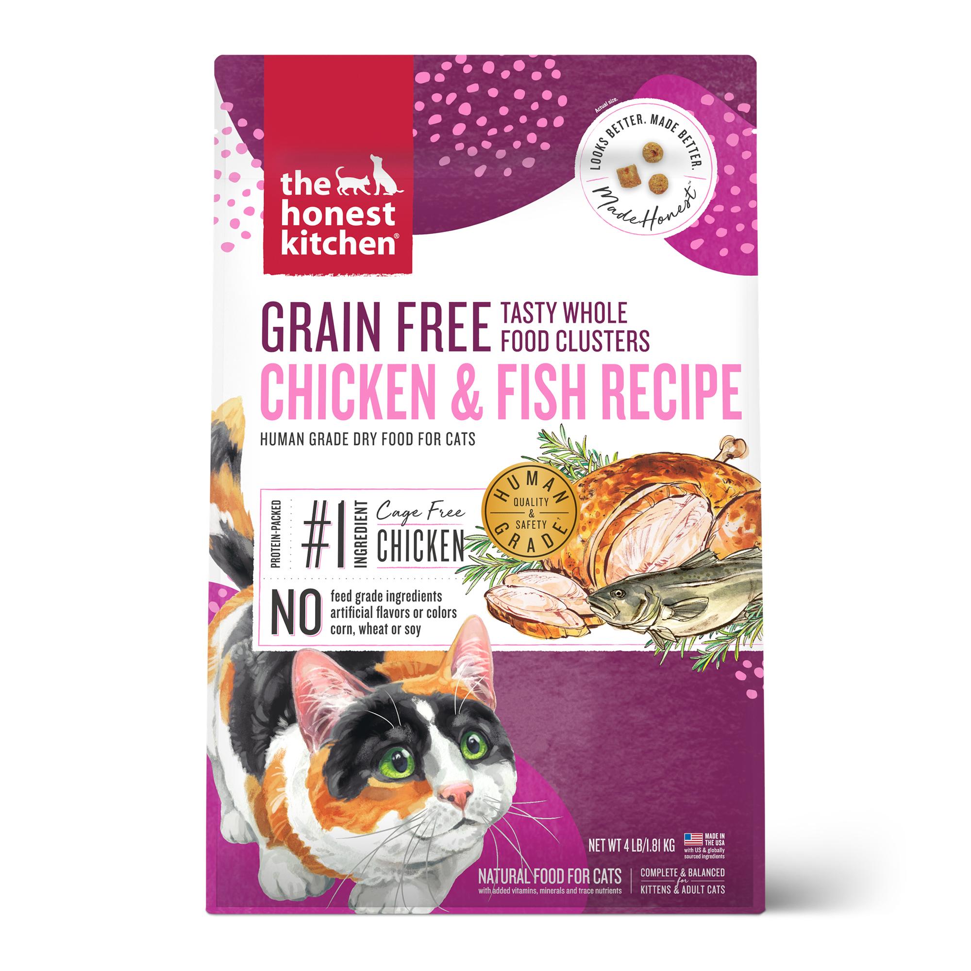 The Honest Kitchen Whole Food Clusters Chicken & Fish Grain-Free Dry Cat Food, 4-lb