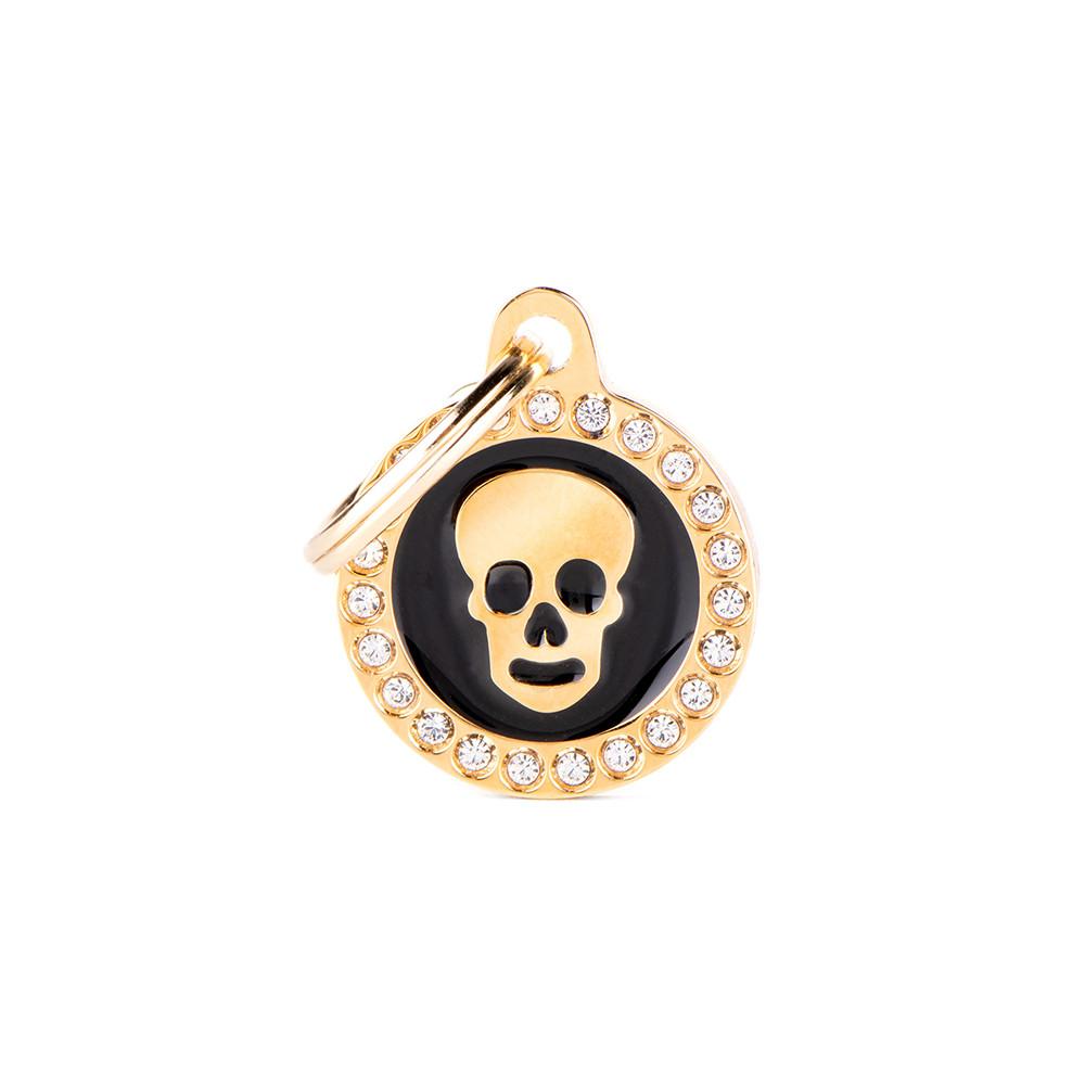 MyFamily Glam Skull Pet ID Tag, Gold/Black, Small (Size: Small)