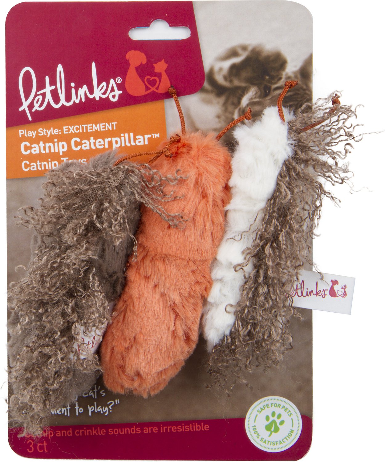 SmartyKat Instincts Catnip Caterpillars Crinkle and Catnip Cat Toys, 3 count