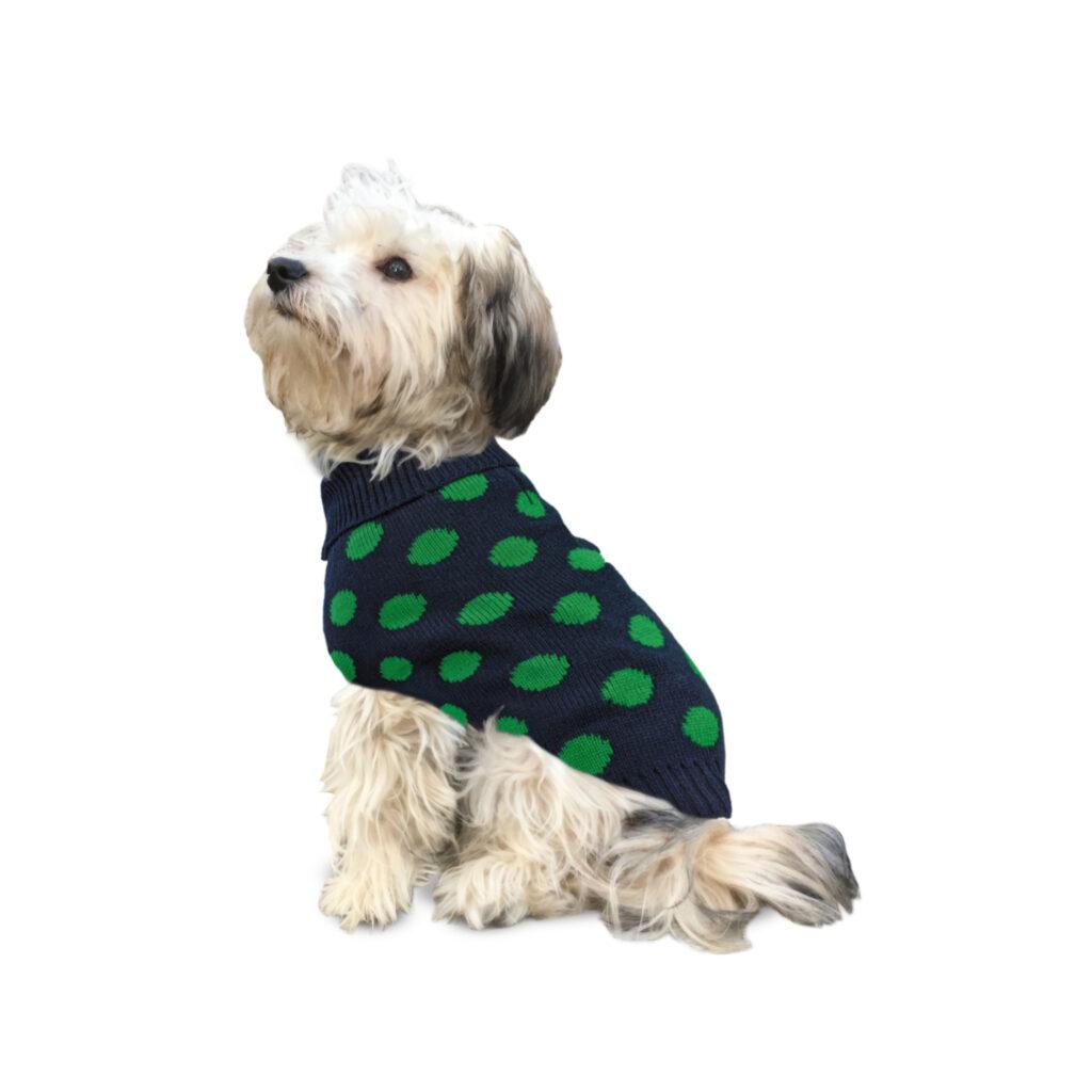 Ethical Fashion Pet Contrast Dot Dog Sweater, Green, Small