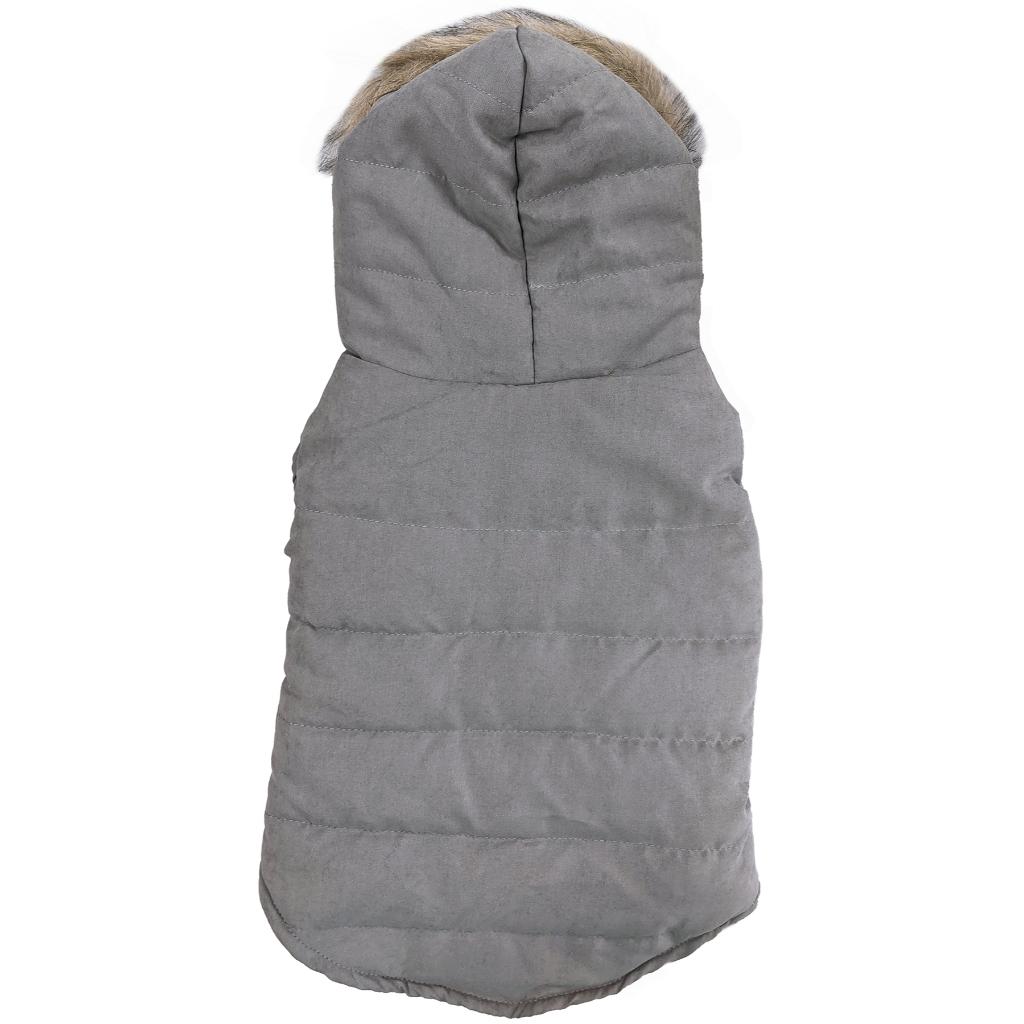 Ethical Fashion Pet Velvety Puffer Dog Coat, Gray, Medium