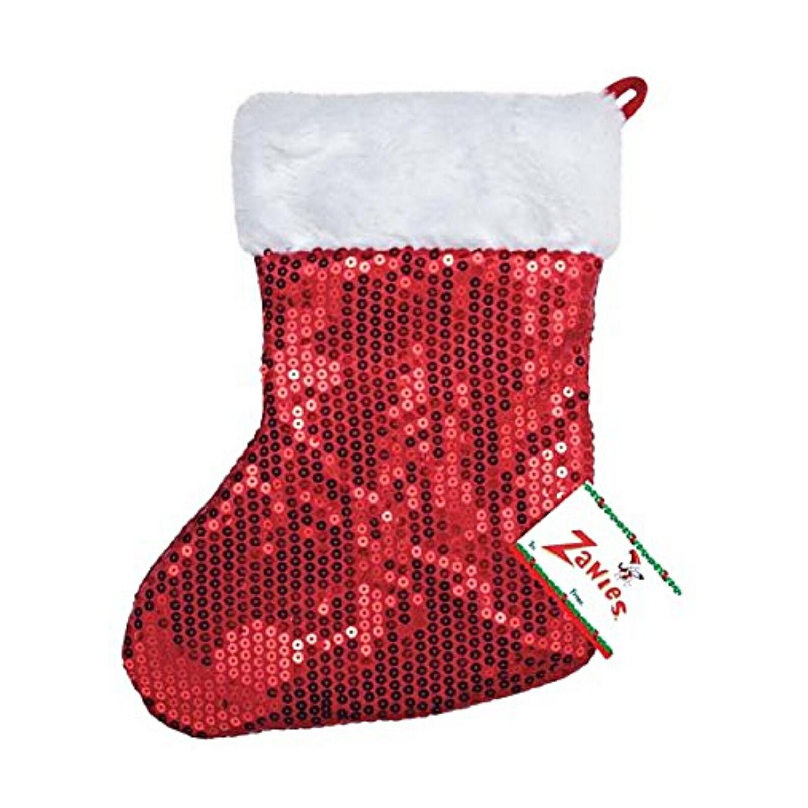 Zanies Sequin Christmas Stocking Dog Toy, Red, 11.5-in