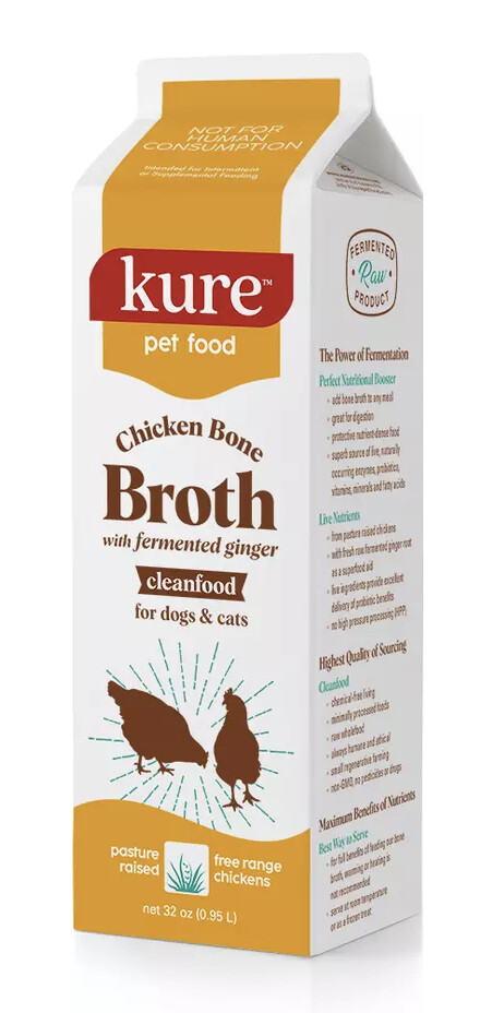 Kure Chicken Bone Broth with Fermented Ginger for Dogs & Cats, 1-quart