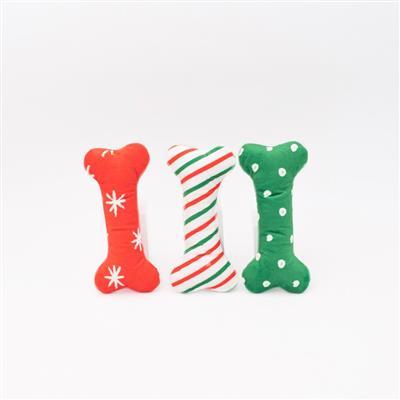 ZippyPaws Holiday Patterned Bones Dog Toy, 3-pk