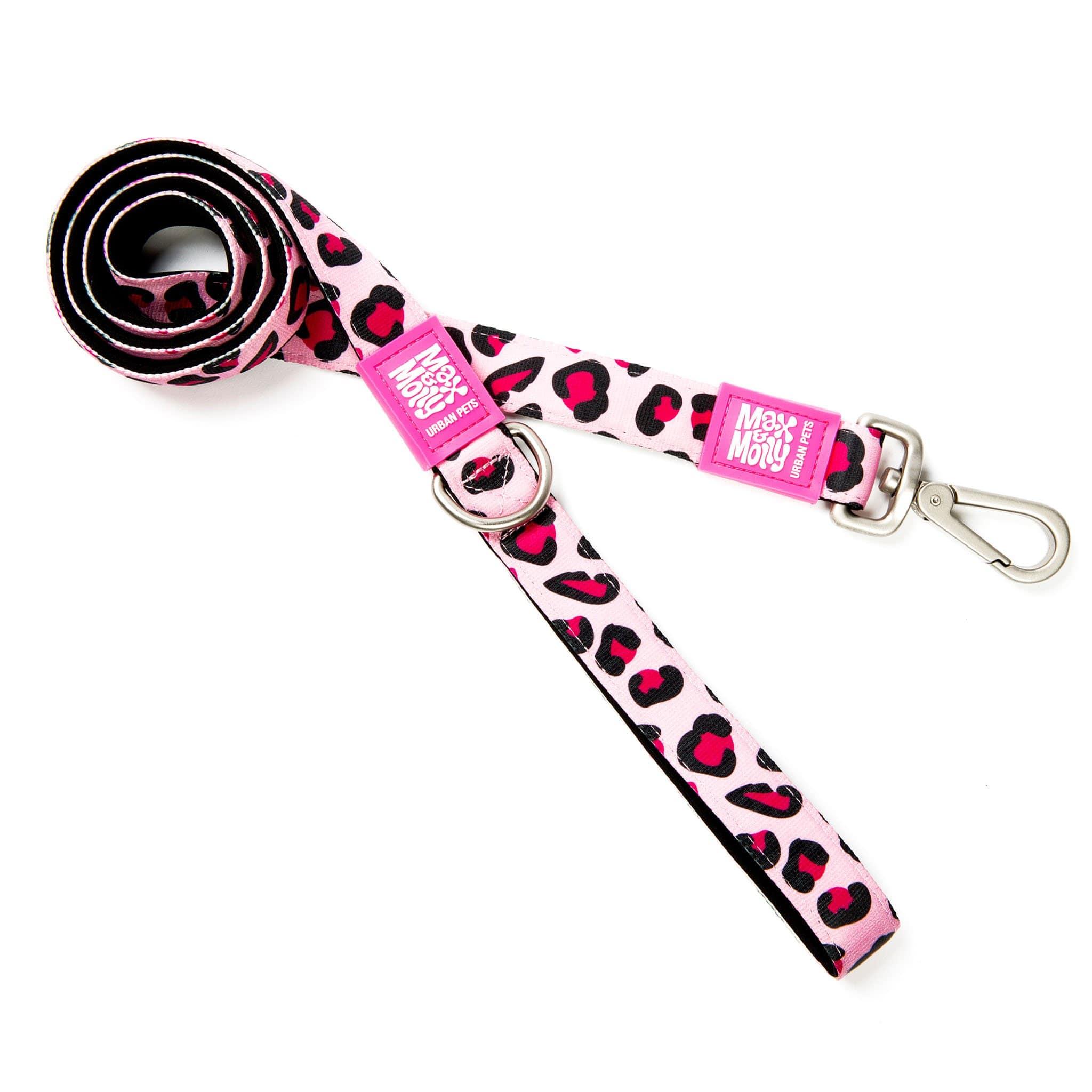 Max & Molly Short Dog Leash, Leopard Pink, Medium