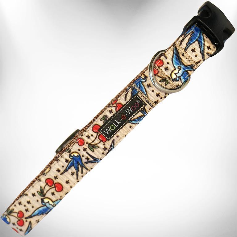 WaLk-e-Woo Dog Collar, Bluebird & Cherry