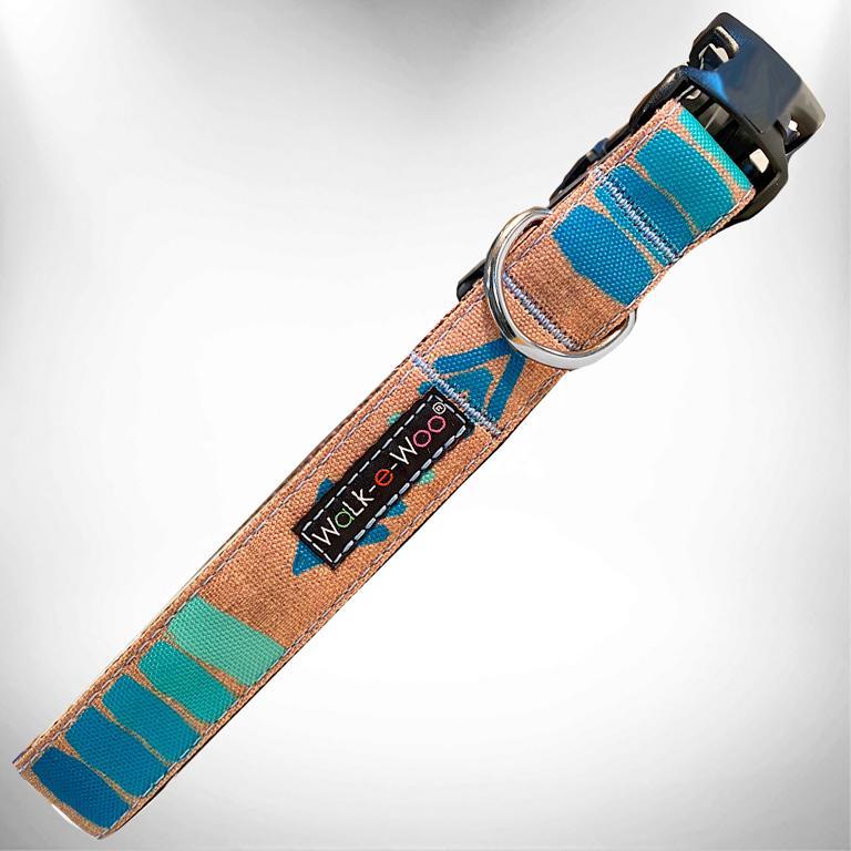 WaLk-e-Woo Dog Collar, Tribal Teal, X-Small