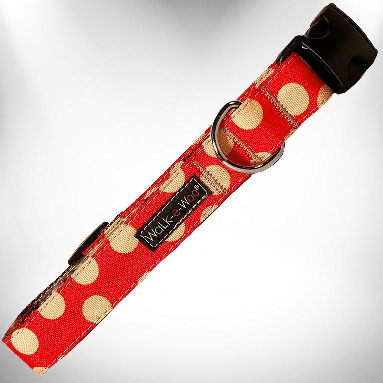 WaLk-e-Woo Dog Collar, Tan Dot on Red, X-Large