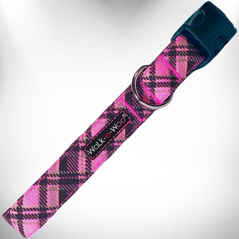 WaLk-e-Woo Dog Collar, Hot Pink Plaid, Medium