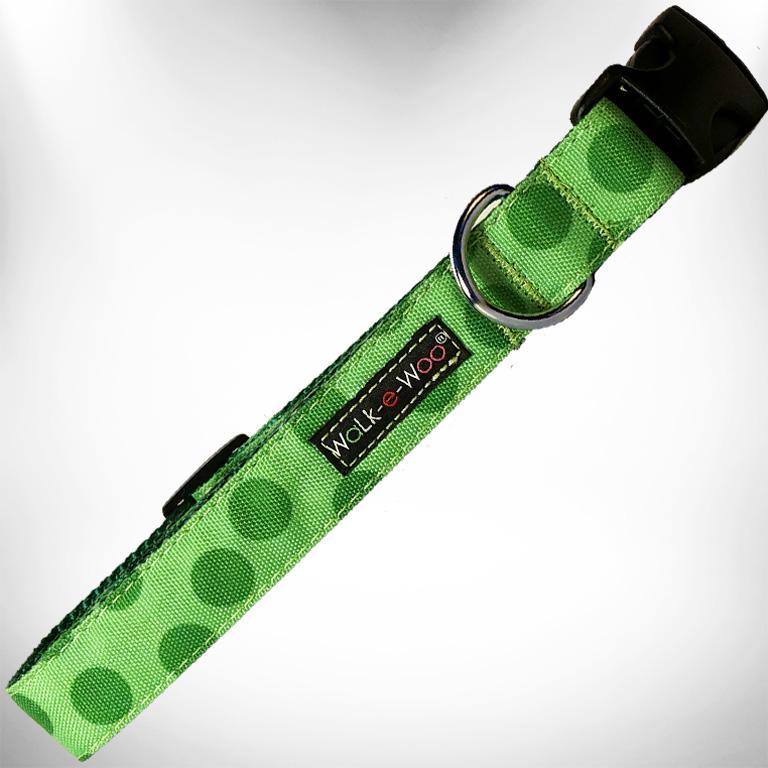 WaLk-e-Woo Dog Collar, Green Dot, Small