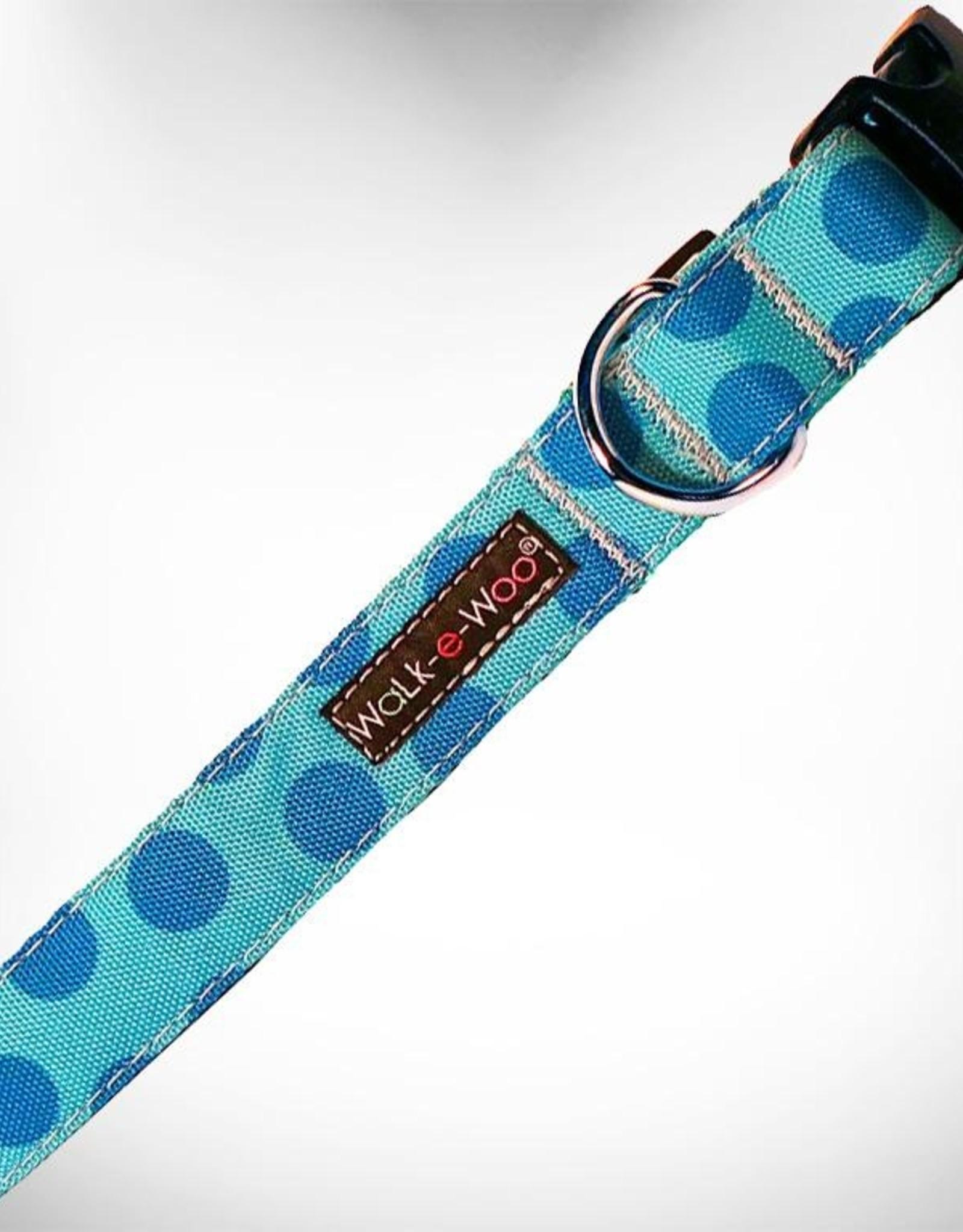 WaLk-e-Woo Dog Collar, Turquoise/Blue Dot, Large