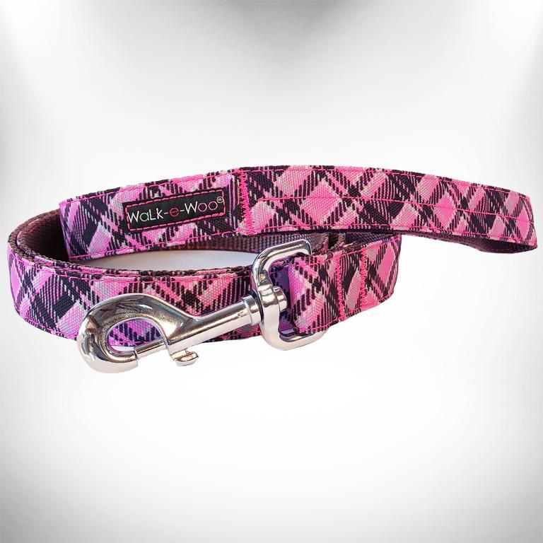 WaLk-e-Woo Dog Lead, Hot Pink Plaid