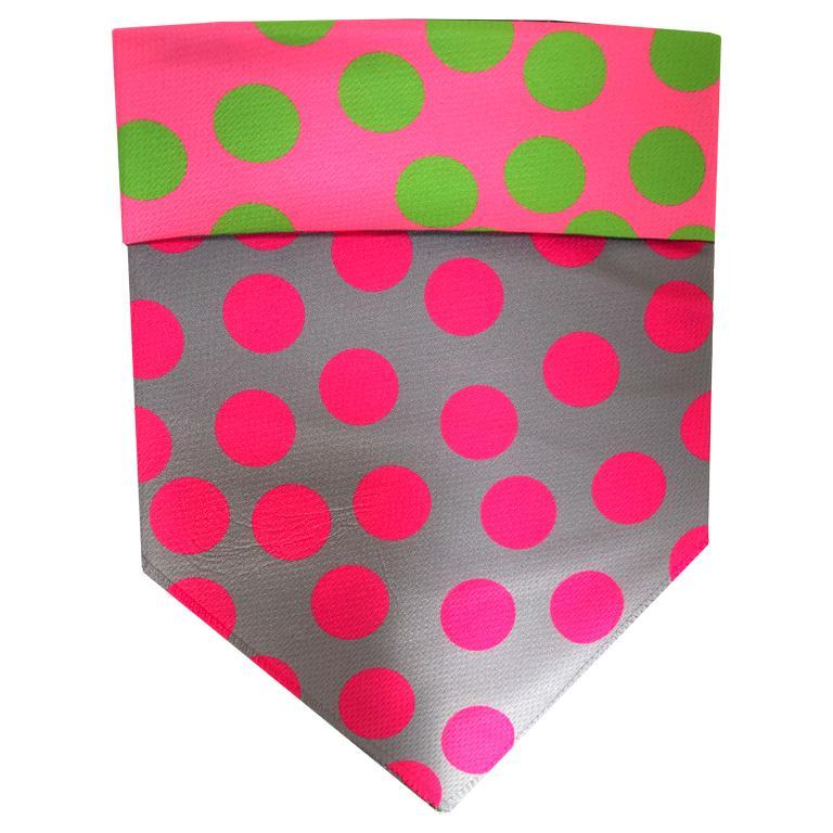 WaLk-e-Woo Dog Bandana, Pink/Grey/Green Dot, Small