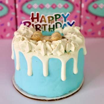 Dog Cake Bakery LLC Peanut Butter Drip Birthday Cake for Dogs, Blue, 4-in