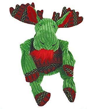 HuggleHounds Holiday Knottie Moose Dog Toy, Green