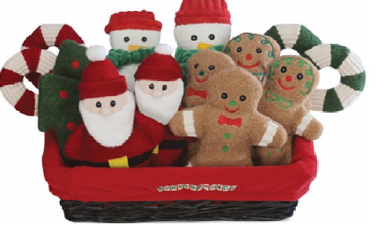 HuggleHounds Christmas Cookie Basket Dog Toy, Assorted
