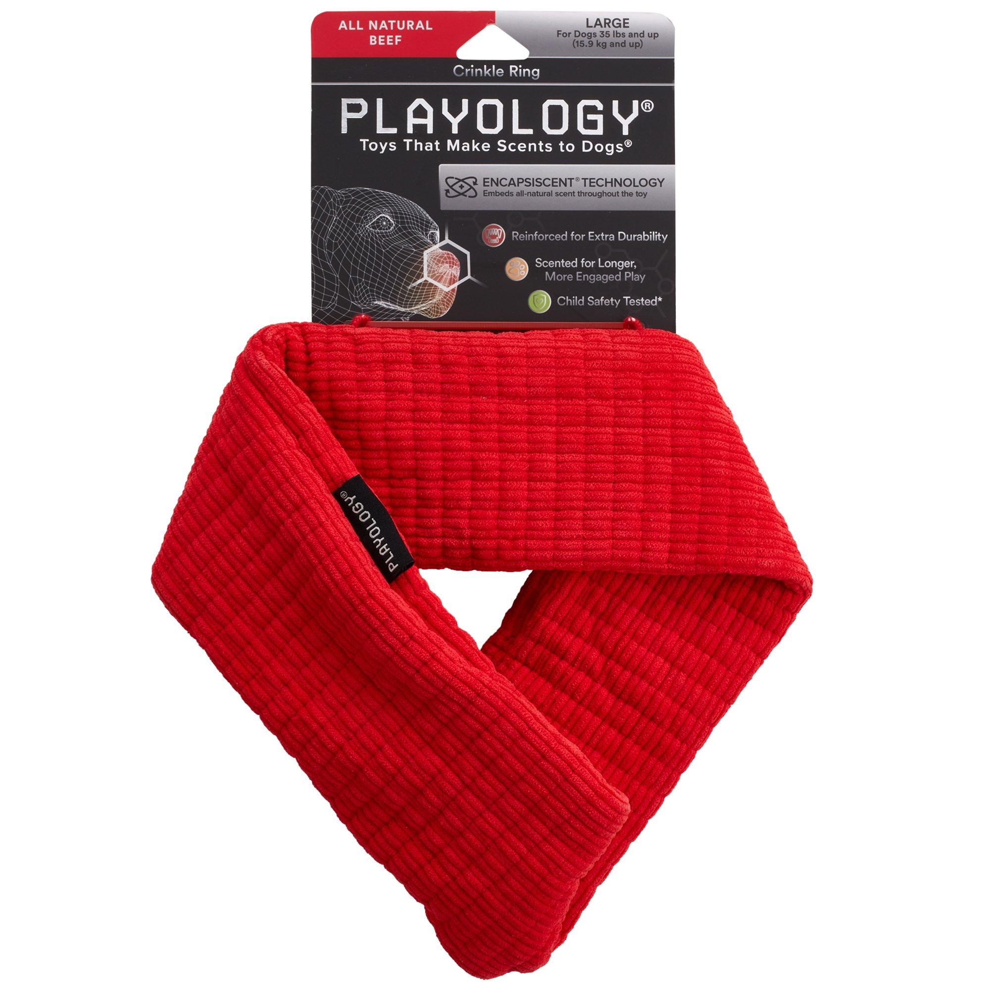 Playology All Natural Beef Plush Crinkle Ring Dog Toy