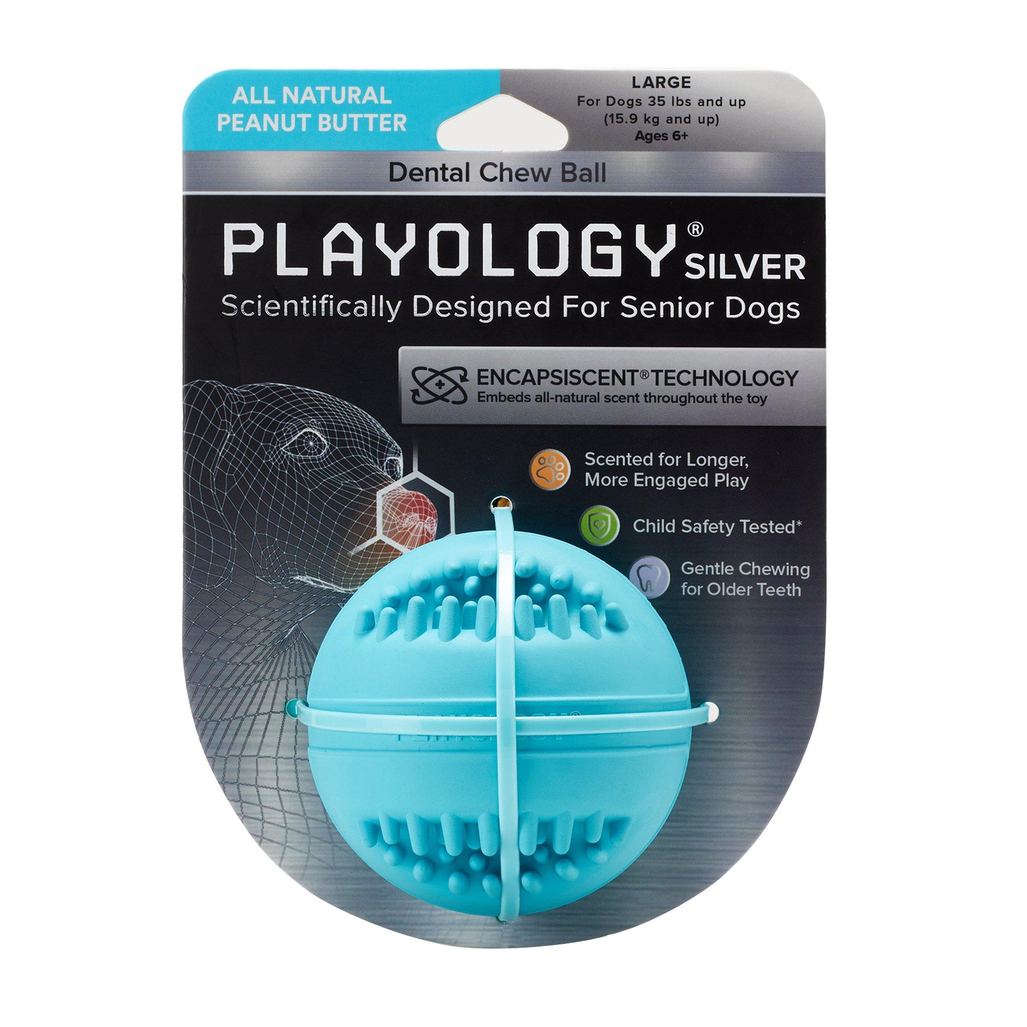 Playology All Natural Peanut Butter Scented Dental Chew Ball Dog Toy, Large