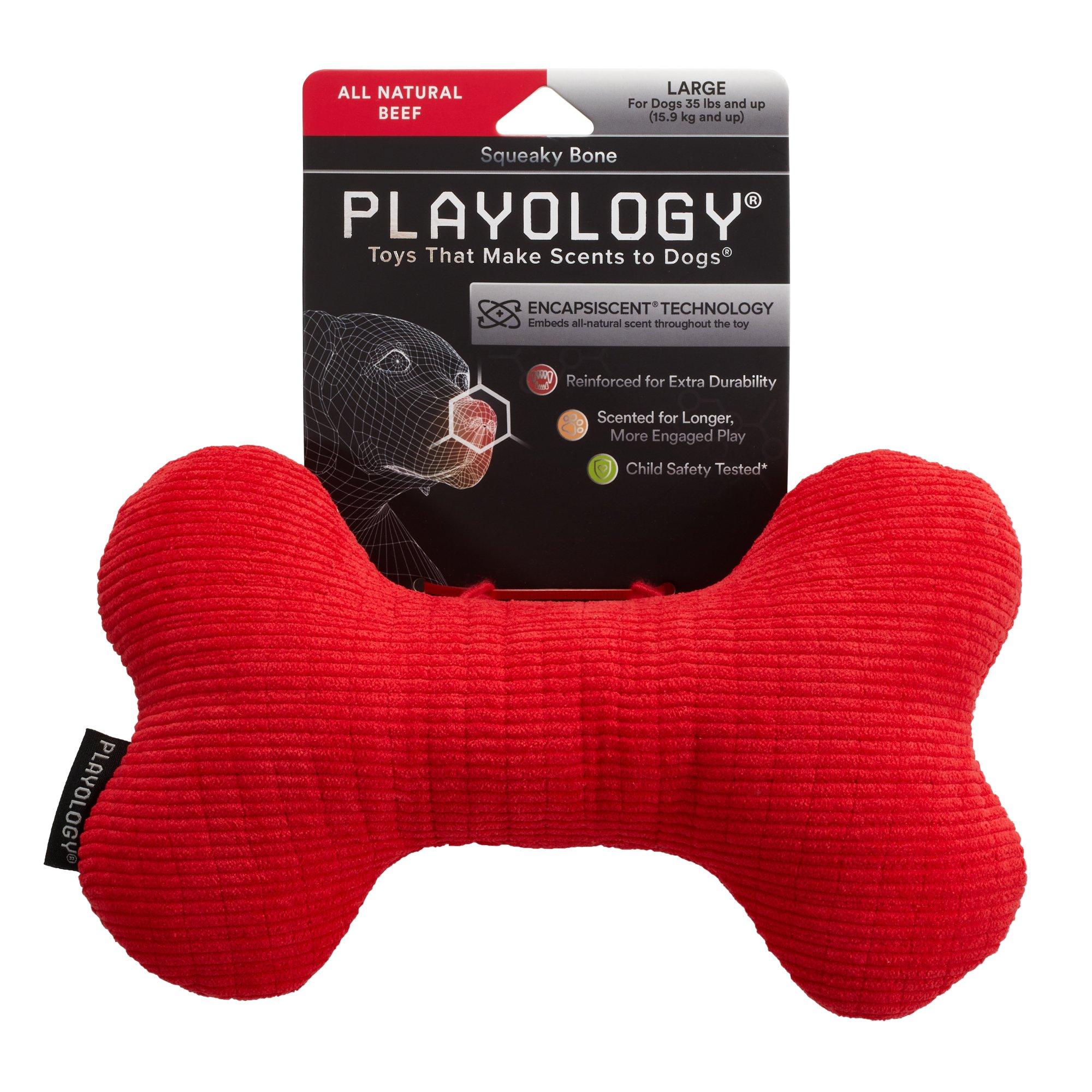Playology All Natural Beef Plush Squeaky Bone Dog Toy, Large