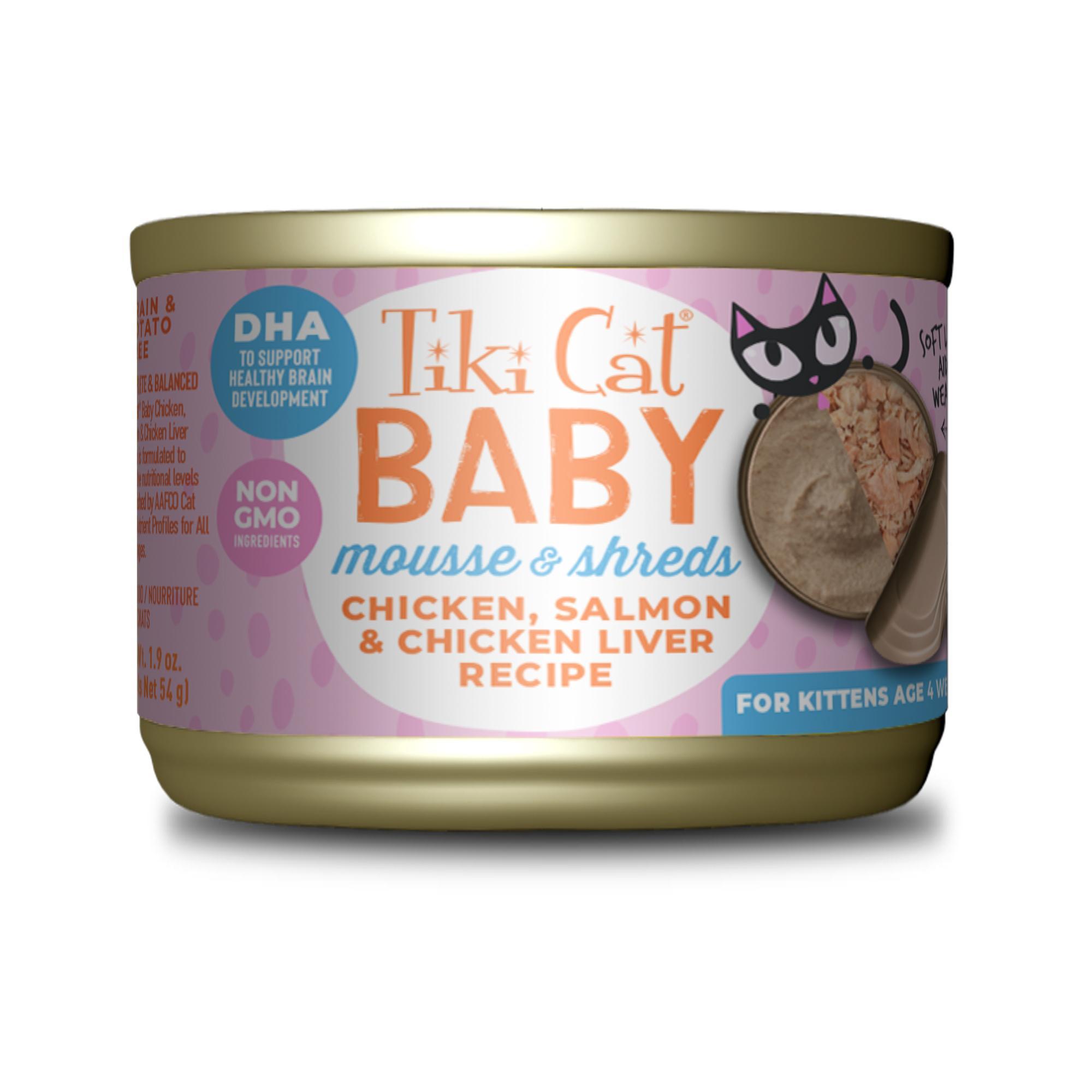 Tiki Cat Baby Mousse & Shreds Chicken, Salmon & Chicken Liver Kitten Wet Cat Food Can, 1.9-oz, 3-pk