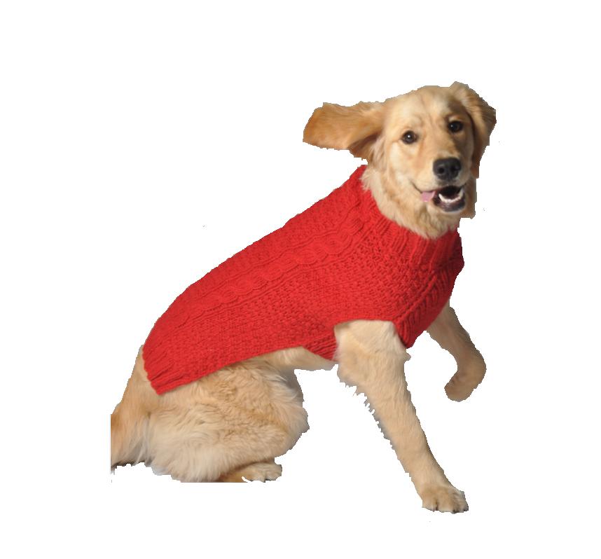 Chilly Dog Cable Knit Dog Sweater, Red, Large