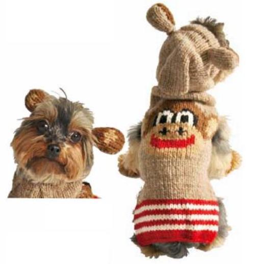 Chilly Dog Hand Knit Wool Monkey Hoodie Dog Sweater