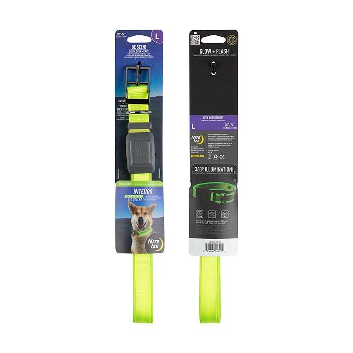 Nite Ize NiteDog Rechargeable LED Dog Collar, Lime/Green, Large