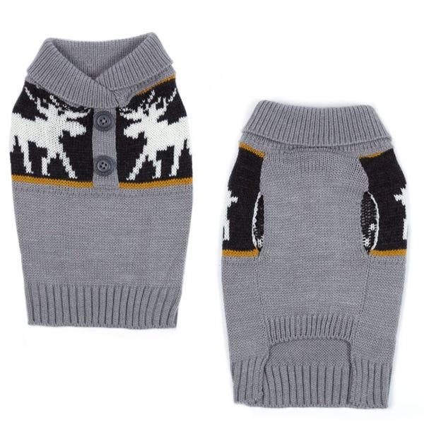Casual Canine Moose Print Dog Sweater, Gray, X-Small