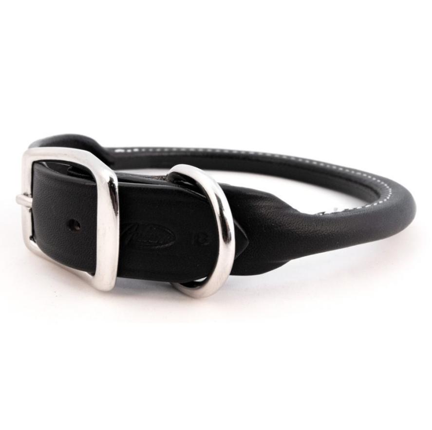 Auburn Leathercrafters Rolled Dog Collar, Black, 22-in x 1-in