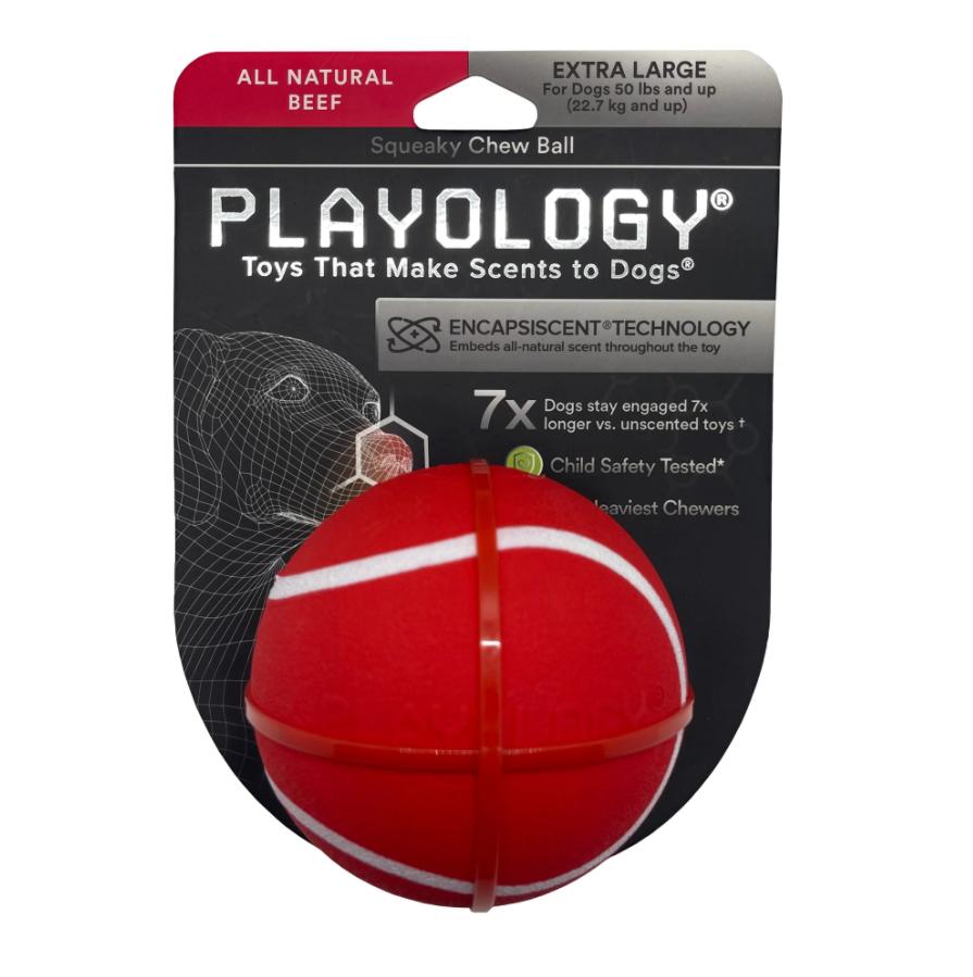 Playology Squeaky Chew Ball Beef Scented Dog Toy, X-Large