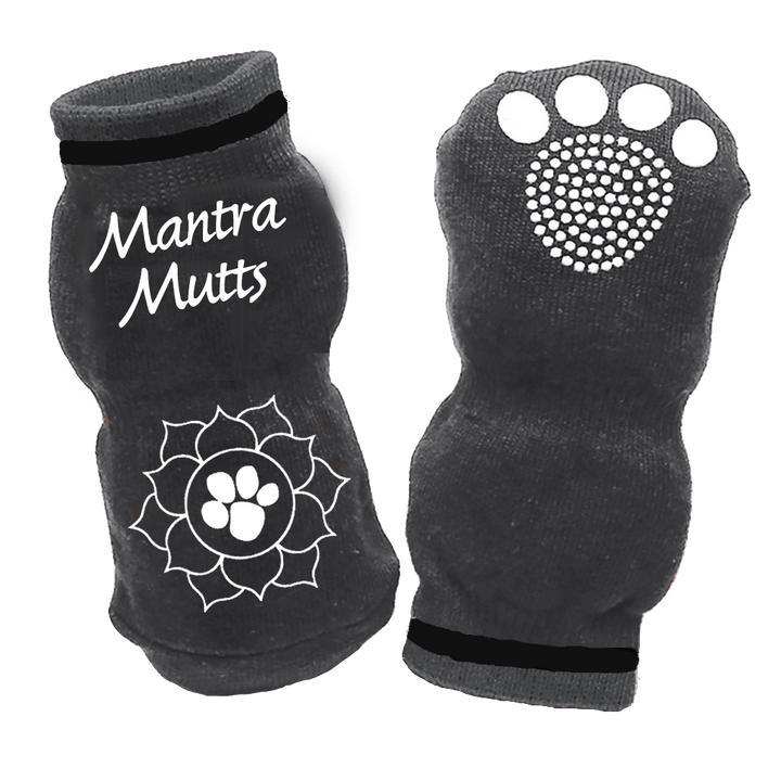 Muttluks Mantra Mutts Lotus Paw Muttsoks Dog Socks, Grey, Medium