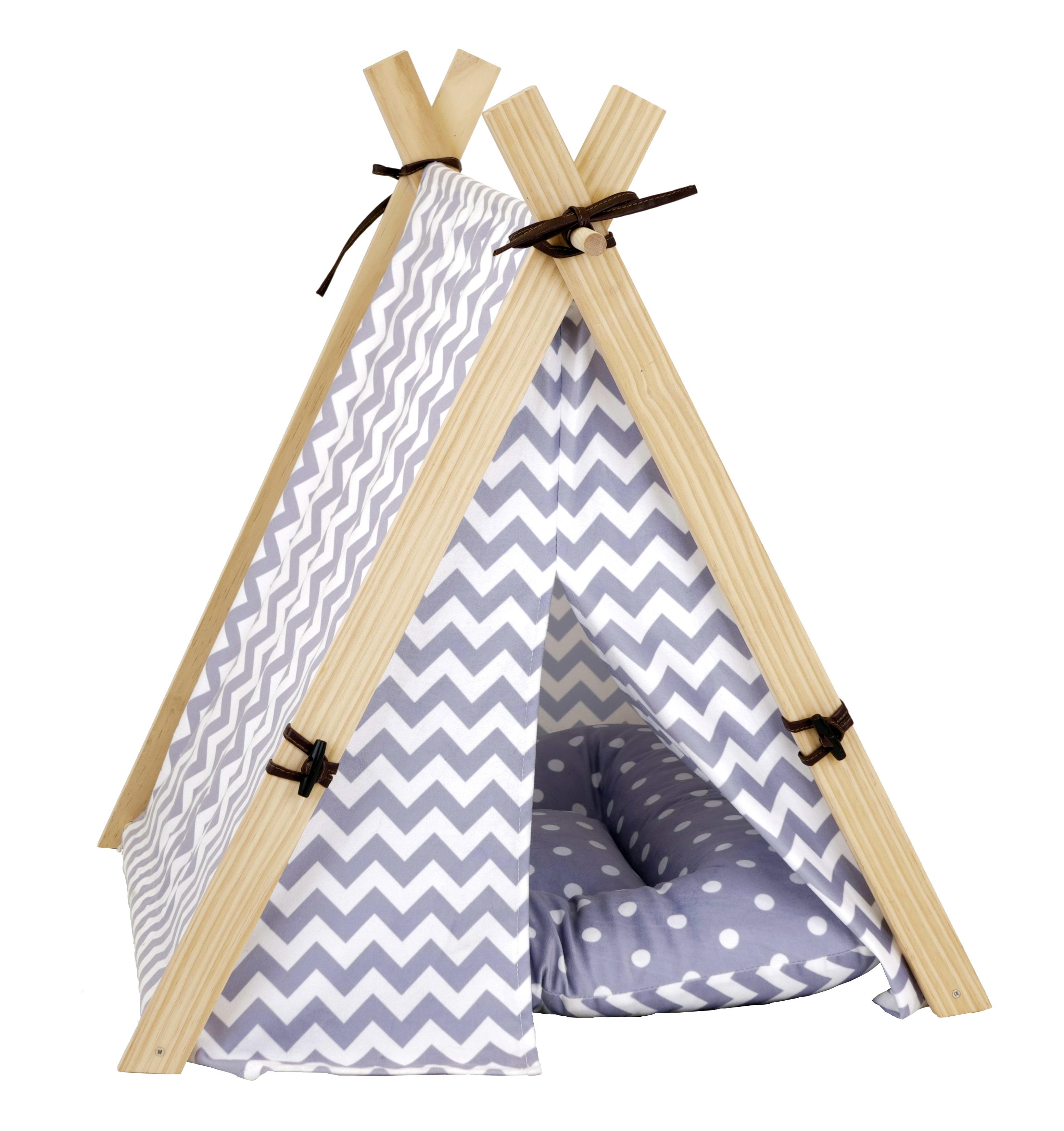 Bud'z Camping Style Tent Herringbone Dog Bed, Gray/White, 23 x 21 x 25-in