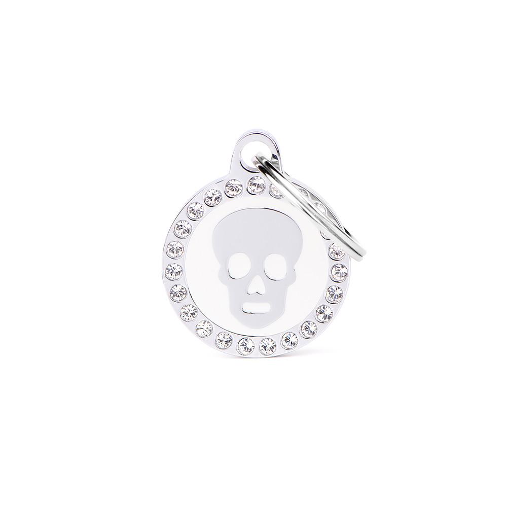 MyFamily Glam Skull Pet ID Tag, White, Small