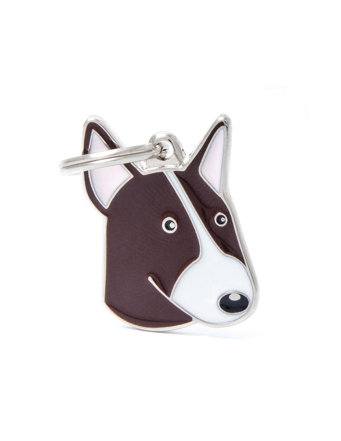 MyFamily Bull Terrier Pet ID Tag, White/Brown