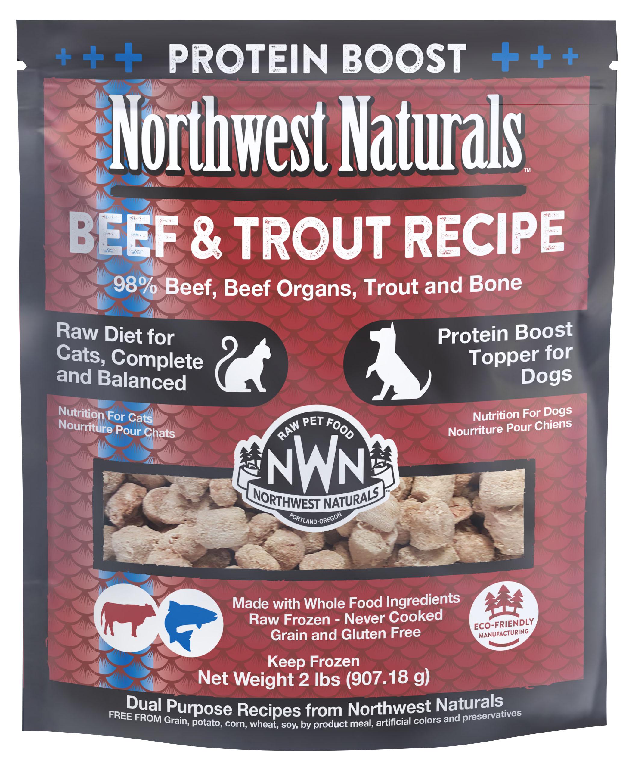 Northwest Naturals Beef & Trout Raw Diet for Cats & Protein Boost Topper for Dogs, 2-lb