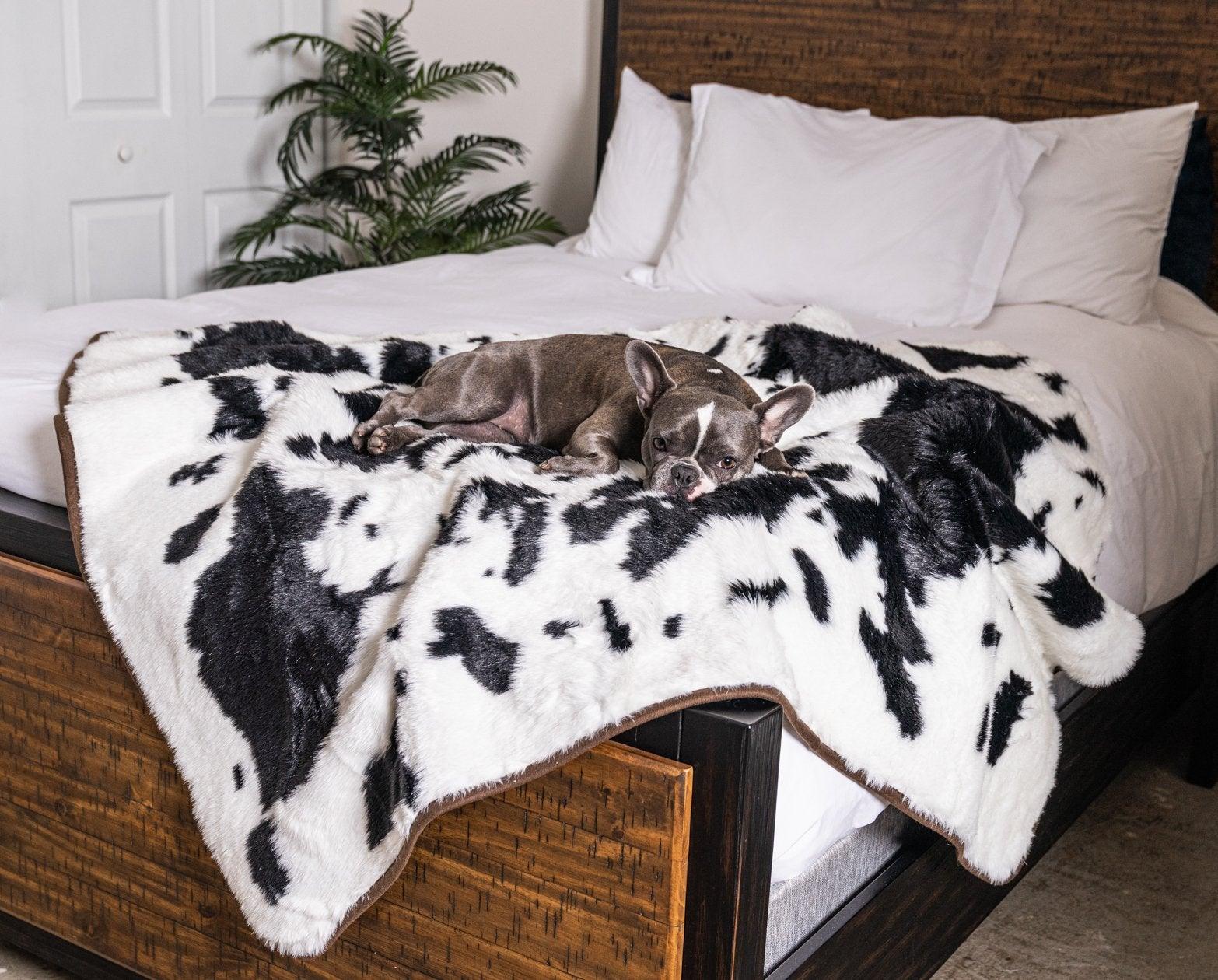 PawBrands PupProtector Waterproof Pet Throw Blanket, Black Faux Cowhide, Original