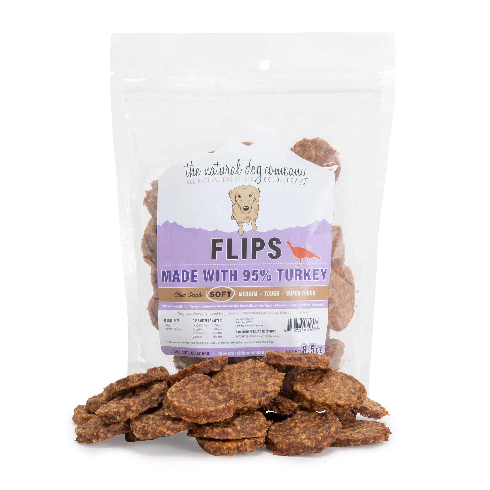 Tuesday's Natural Dog Company 95% Turkey Flips Dog Treats, 8.5-oz