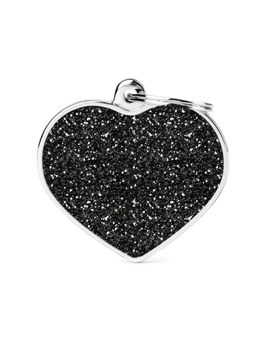 MyFamily Heart Glitter Pet ID Tag, Black, Big