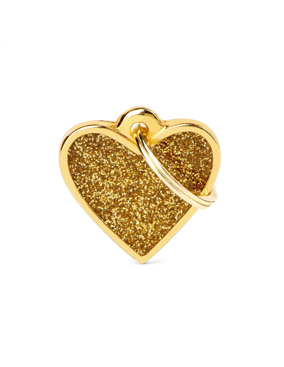 MyFamily Heart Glitter Pet ID Tag, Gold, Small