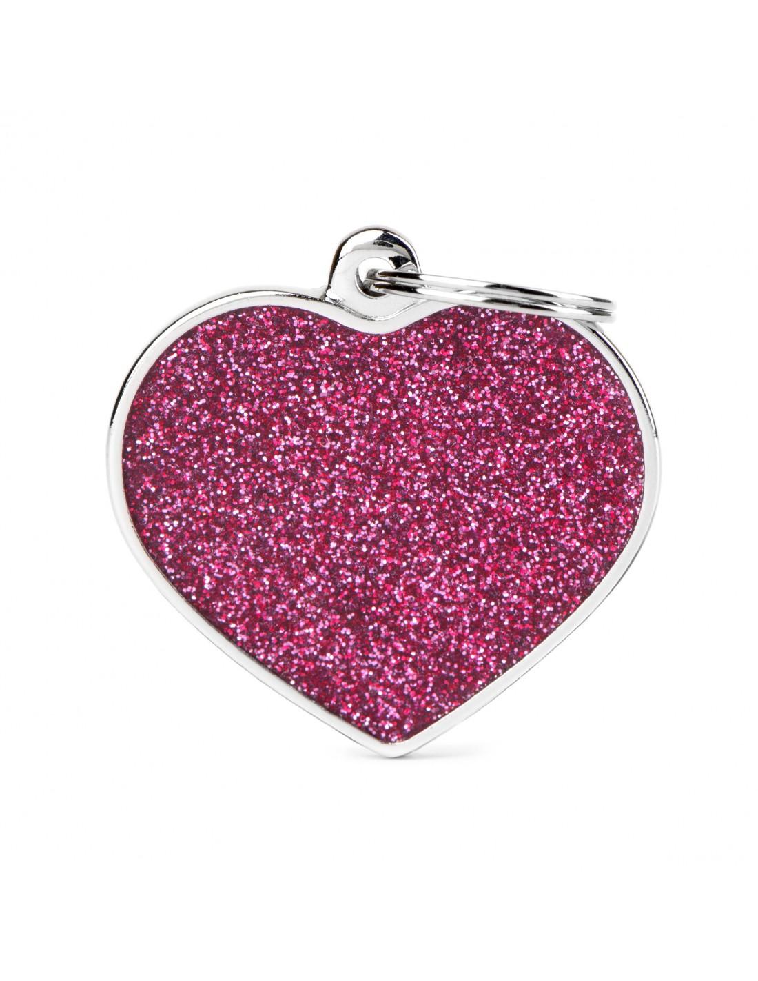 MyFamily Heart Glitter Pet ID Tag, Pink, Big