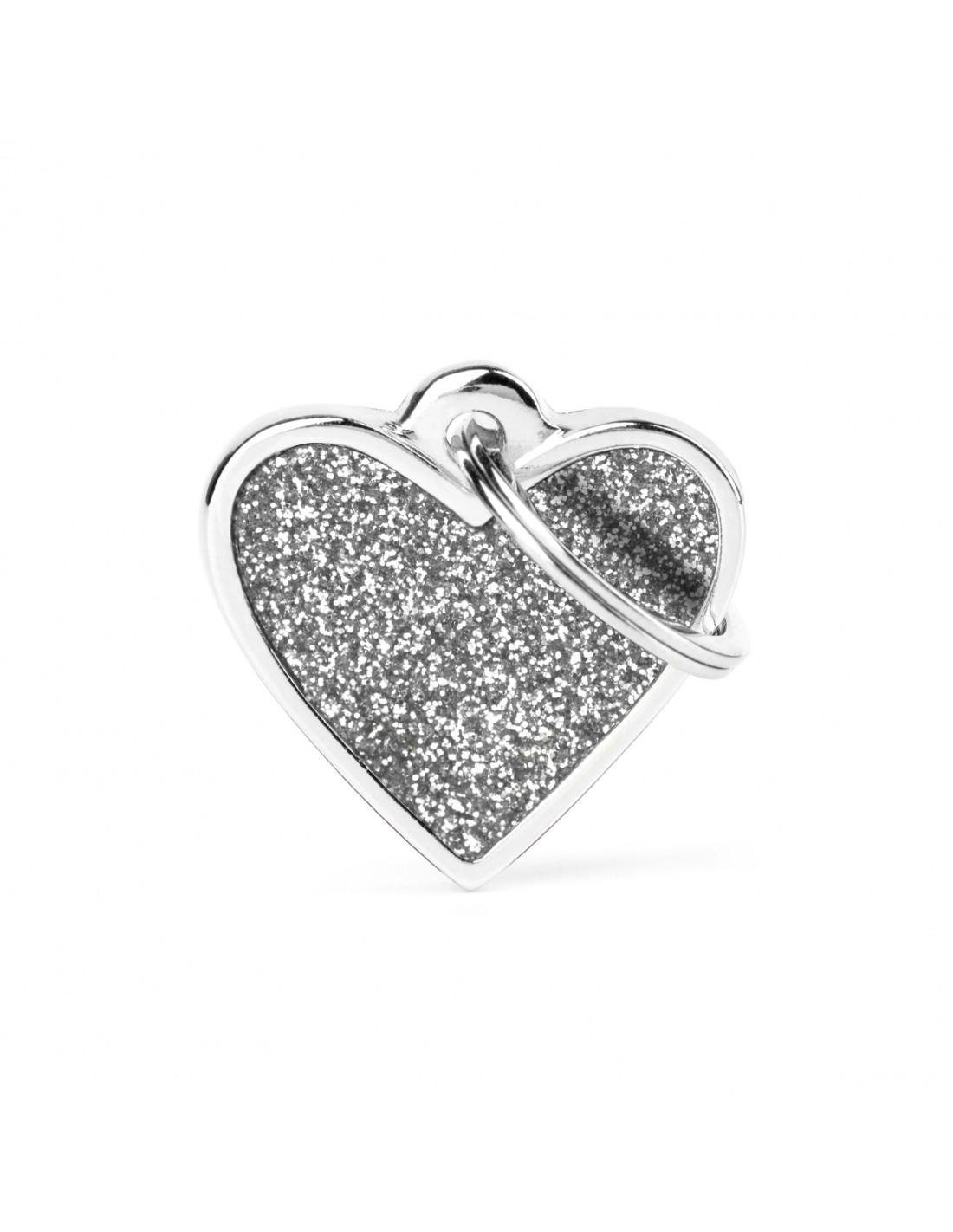 MyFamily Heart Glitter Pet ID Tag, Silver