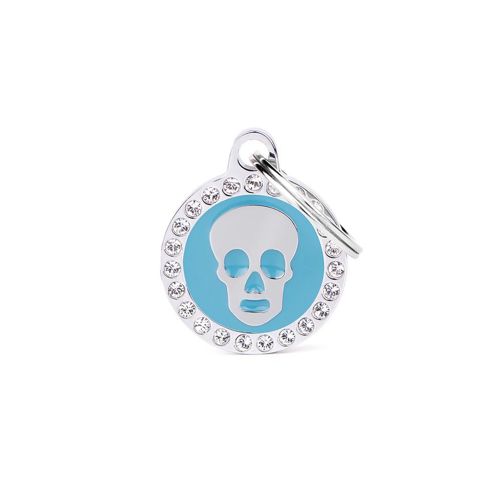 MyFamily Glam Skull Pet ID Tag, Light Blue, Small