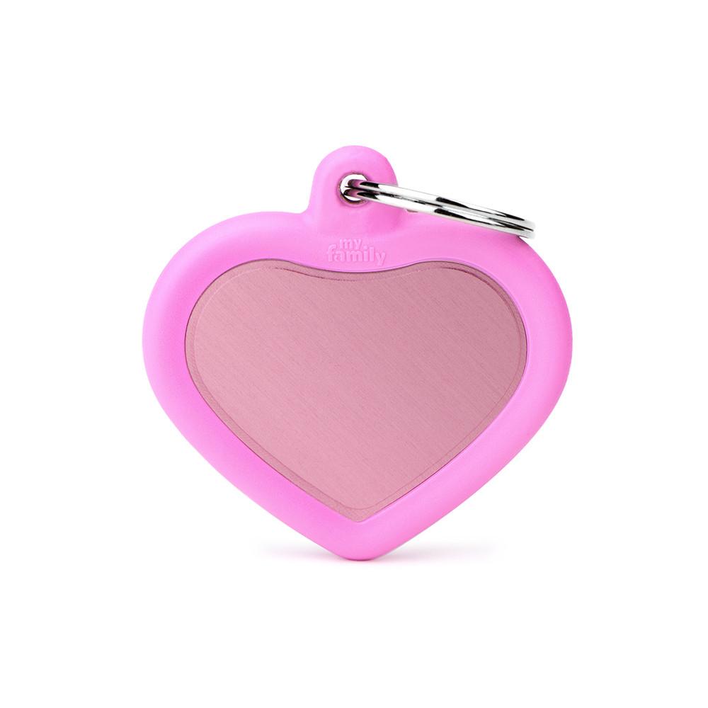 MyFamily Hushtag Heart Aluminum Rubber Pet ID Tag, Pink/Pink, Medium (Size: Medium)