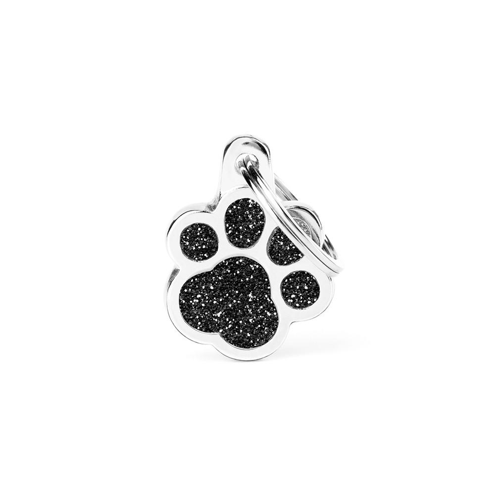 MyFamily Shine Glitter Paw Pet ID Tag, Black, Medium