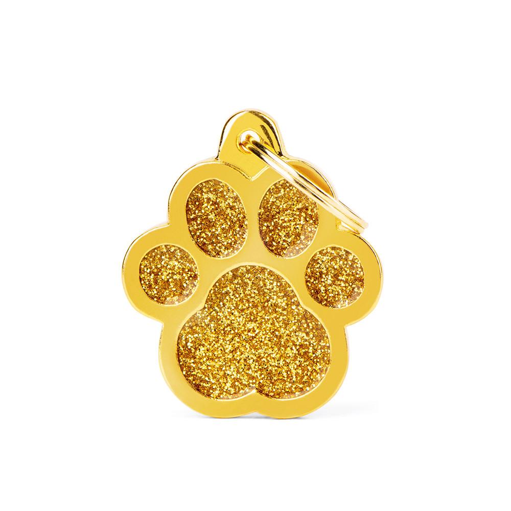 MyFamily Shine Glitter Paw Pet ID Tag, Gold, Big